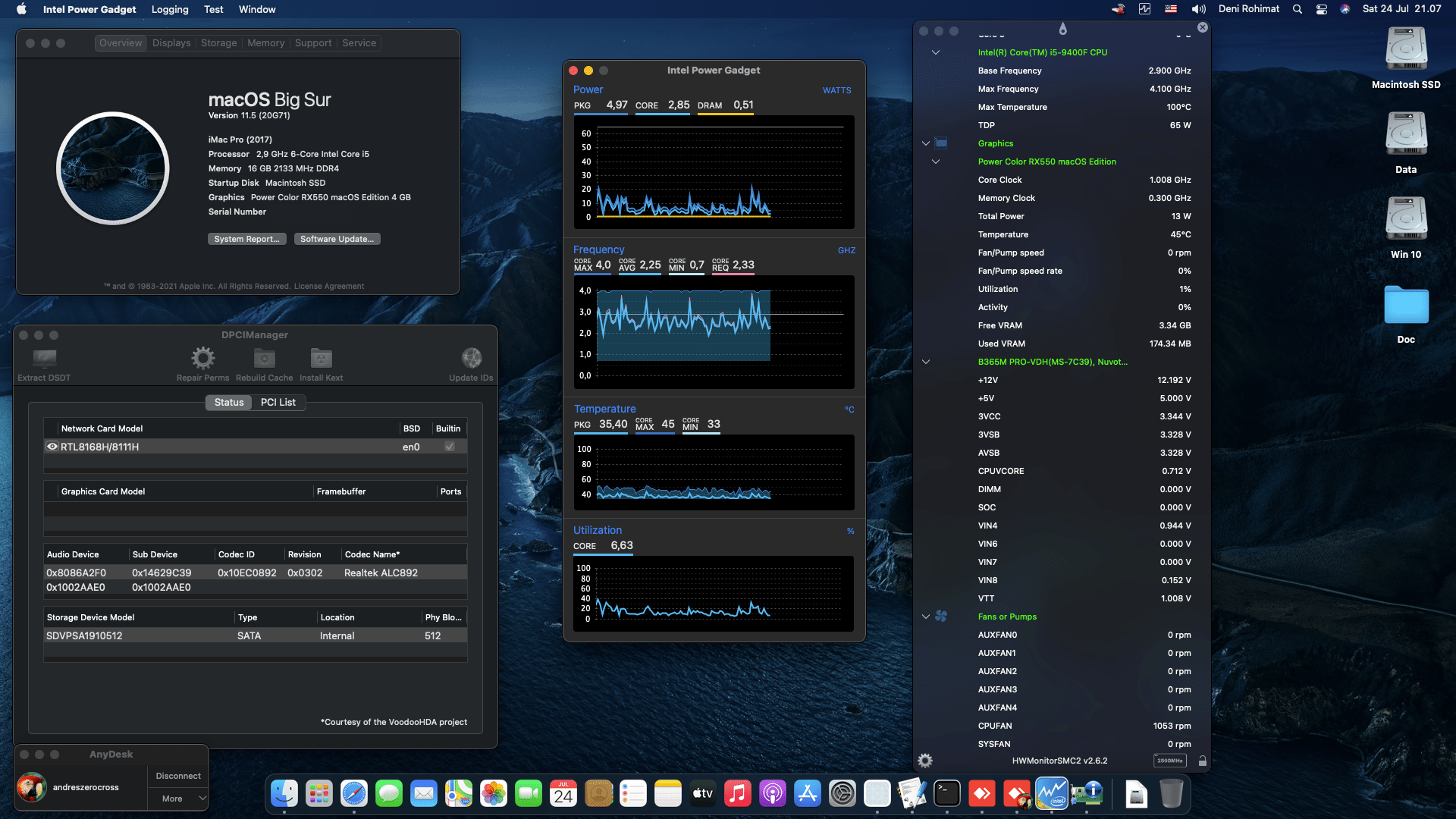 Success Hackintosh macOS Big Sur 11.5 Build 20G71 in MSI B365M PRO-VDH + Intel Core i5 9400F + Power Color RX 550
